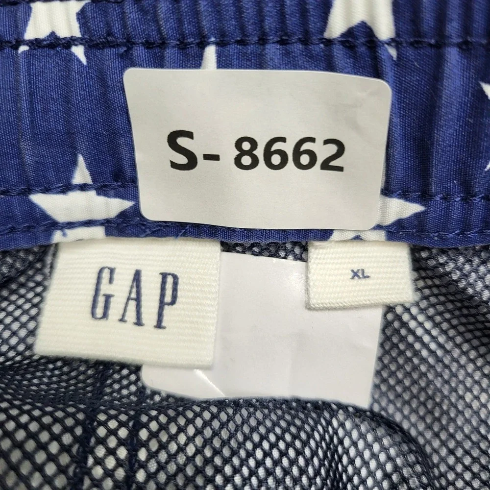 GAP Men‎ Swimwear XL Blue Swim Trunks Striped American Flag Drawstring NWT